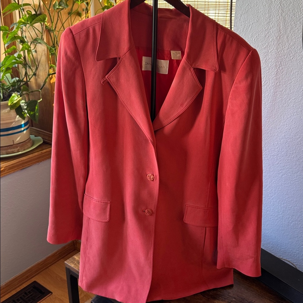 100% SILK 🧡 Dana Buchman Coral Blazer SZ 14 Workwear quiet luxury spring layer